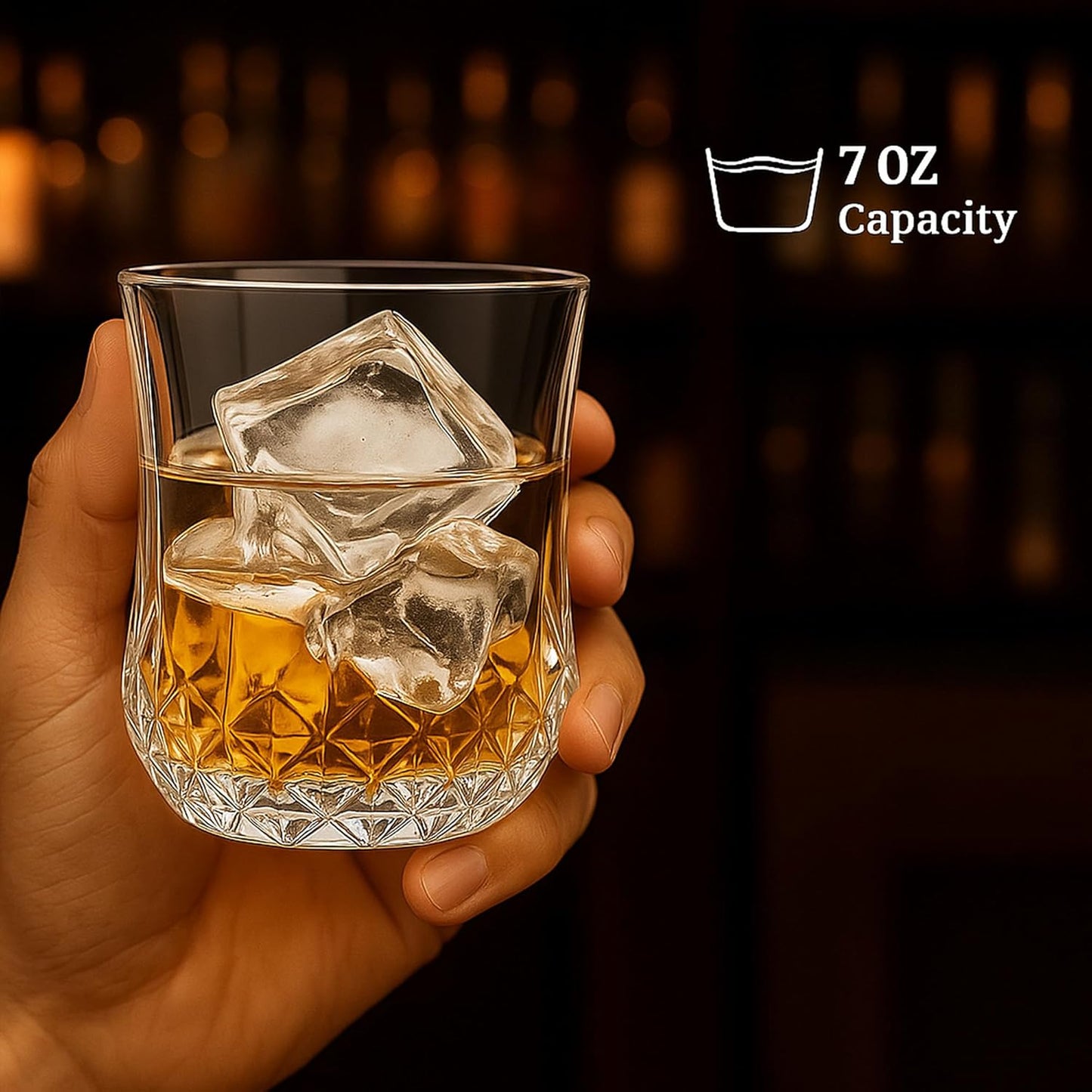 QUAFFER Classic Whiskey Glasses with Elegant Diamond Pattern 7oz