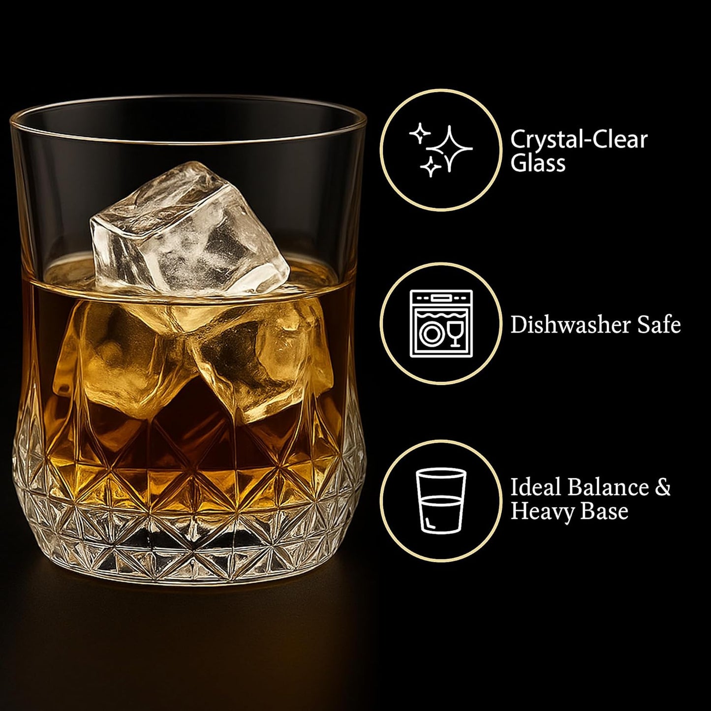 QUAFFER Classic Whiskey Glasses with Elegant Diamond Pattern 7oz