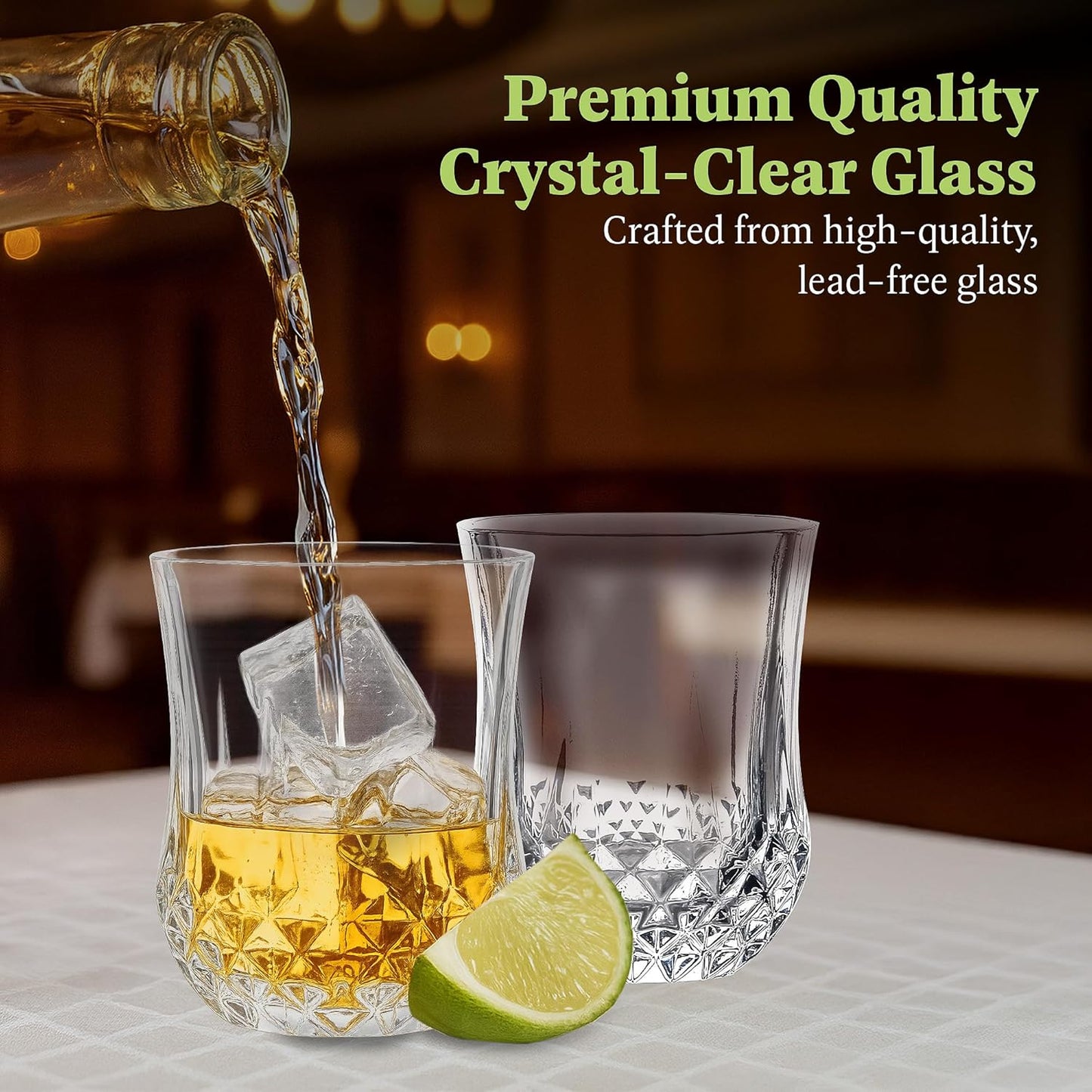 QUAFFER Classic Whiskey Glasses with Elegant Diamond Pattern 7oz