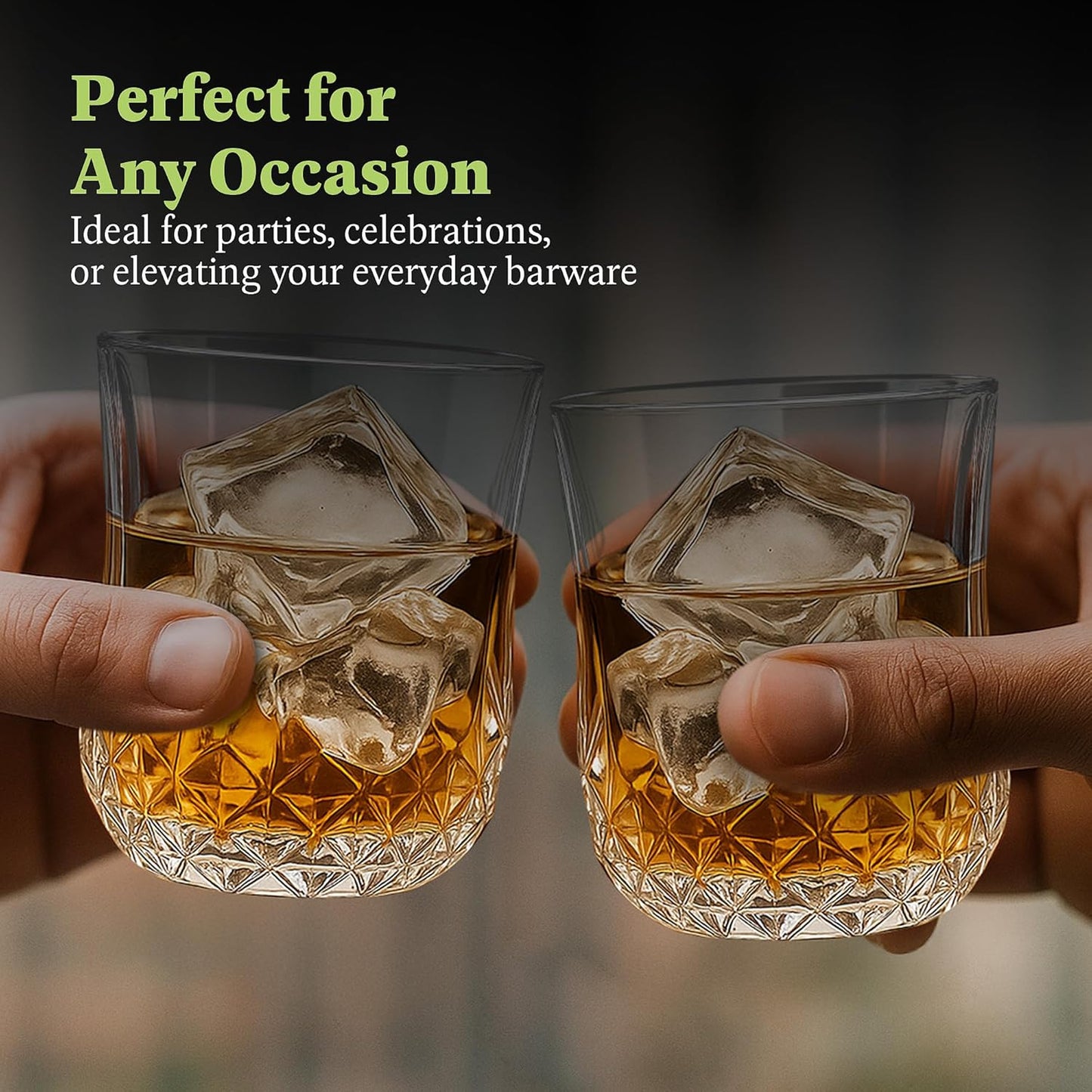 QUAFFER Classic Whiskey Glasses with Elegant Diamond Pattern 7oz