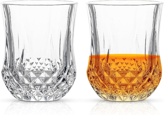 QUAFFER Classic Whiskey Glasses with Elegant Diamond Pattern 7oz